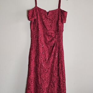 Candlelite NWT Lace Sequin Off The Shoulder Red Formal Cocktail Maxi Dress Large